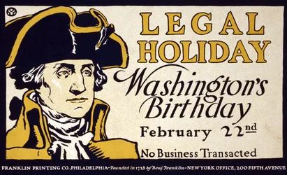 Wettelijke feestdag, Washingtons verjaardag, 22 februari; Geen zaken gedaan, uitgegeven 1890s