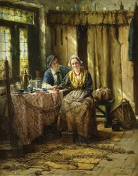 Vissersvolk in een interieur