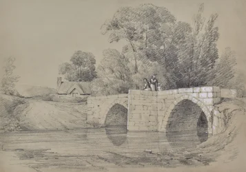 Landschap met brug en figuren