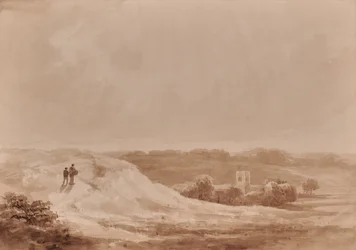 Landschap met kerk in een vallei
