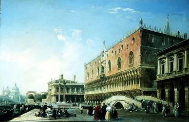 De Piazzetta, Venetië, met talrijke figuren bij het Dogepaleis