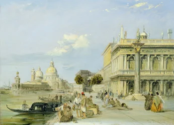 Uitzicht op de Dogana en Santa Maria della Salute vanaf de Piazzetta, Venetië