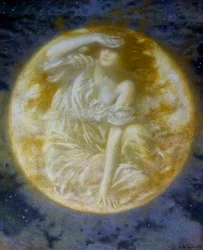 "Stralende maan" Schilderij van Edward Robert Hughes (1851-1914) (prerafaëliet) Privécollectie