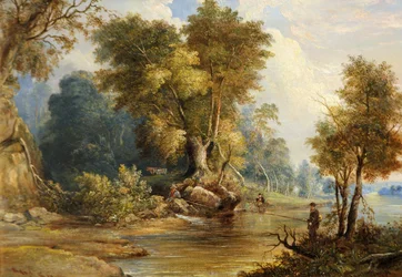 Rivierscène met vissers, de Leadon, Gloucestershire, ca. 1880