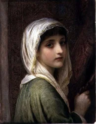 Meisje met een witte en gouden hoofddoek