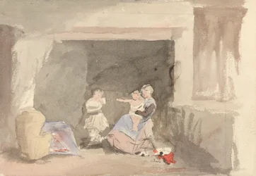 Interieur met Moeder en Twee Kinderen