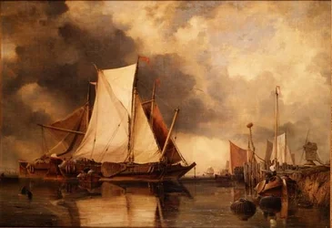 Vissersboten aan de grond op de Schelde