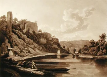 Uitzicht op de Nieuwe Weir aan de Rivier Wye, plaat 11 uit Uitzichten van de Rivier Wye, gegraveerd door F. Jukes, 1800