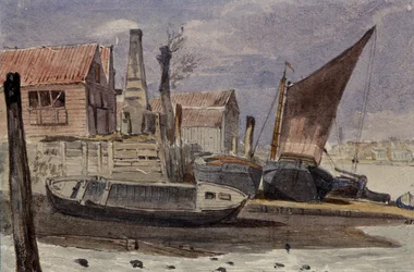 Battersea, de rivierbank met boten