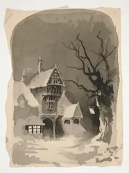 Een winters tafereel: Huis in de sneeuw (recto); Diverse figuurstudies (verso)