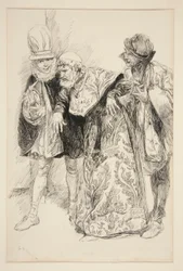 Baptista Protesteert, illustratie voor Act I, Scene i, Taming of the Shrew
