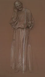 Figuurstudie, oude man met staf, mogelijk Polonius