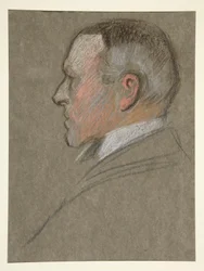 Hoofd van een man in linkerprofiel, voor de kroning van Eduard VII