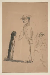 Man en jongen (recto); Hoofden en figuren van Chinezen (verso)