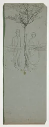Man en vrouw onder een boom - (onbekende illustratie)