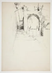 Schets van een buitentrap (Italiaanse pergola, voor boekillustratie)