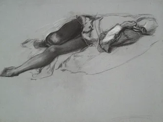 Studie voor de liggende figuur van Hamlet, uit De Toneelscène, Hamlet, act 3, scène 2