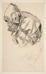 Studie van een geklede figuur, huilend, voor De zoektocht naar de Heilige Graal muurschildering serie in de Boston Public Library