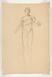 Studie van een allegorische vrouwelijke figuur voor muurschildering in het staatskapitool in Harrisburg, Pennsylvania (voltooid door John Singer Sargent)