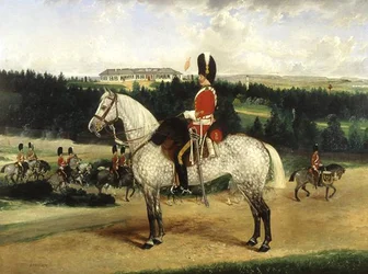 Een squadron sergeant-majoor, een keteldrummer en een detachement van Scots Greys