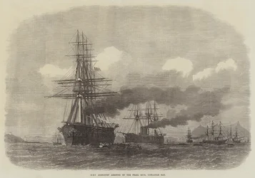 HMS Agincourt aan de grond op de Pearl Rock, Gibraltar Bay