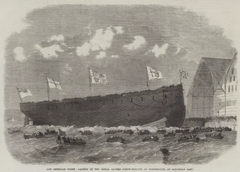 Onze gepantserde vloot, tewaterlating van de Royal Alfred schroef-fregat in Portsmouth, afgelopen zaterdag