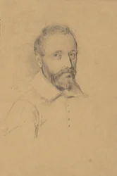 Portret van een niet-geïdentificeerde man, schets voor Ondertekening van het Compact in de hut van de Mayflower