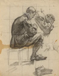 Ongeïdentificeerde figuur, schets voor Ondertekening van het verdrag in de hut van de Mayflower