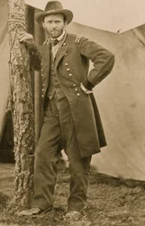 Gen. U.S. Grant in zijn hoofdkwartier in Cold Harbor, Va., 1863 (foto)