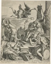 Allegorie met Justitia, Pax en Charitas