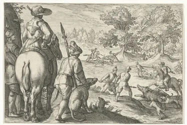 Landschap met jacht op wilde zwijnen