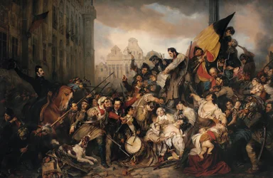 Episode van de septemberdagen 1830, op de Grote Markt van Brussel
