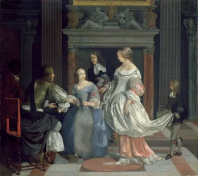Een Interieur met Dames en Heren aan het Kaarten, midden jaren 1660