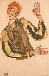 Zelfportret met gestreepte mouwen