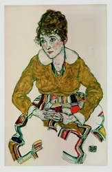 Bildnis der Gattin des Kuenstlers [Portret van de vrouw van de kunstenaar] (gouache en zwart krijt)