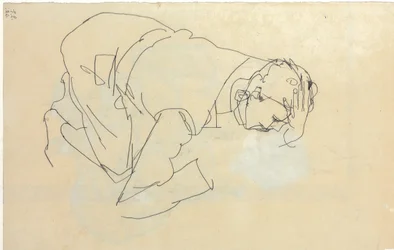 Erich Lederer in profiel, hand aan hoofd, 1912