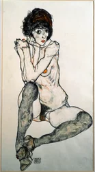 Zittende vrouwelijke naakt aquareltekening door Egon Schiele, 1914, Wenen, Graphische Sammlung Albertina