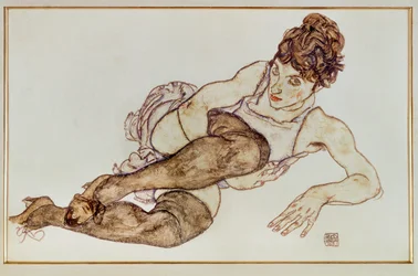 Vrouw met bruine kousen - Vrouw ... (gouache en zwart krijt)