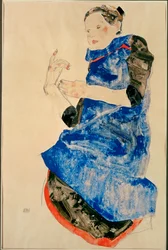Meisje met blauwe schort (aquarel en potlood)