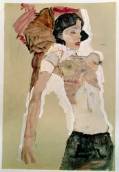 Halfnaakte vrouw. Tekening door Egon Schiele, 1911, Wenen, Graphische Sammlung Albertina