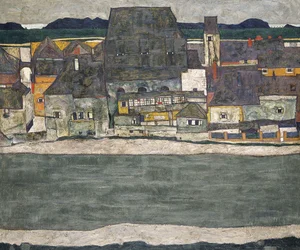 Huizen aan de rivier De Oude Stad, 1914