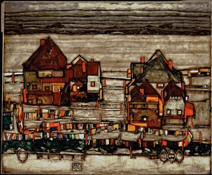 Huizen met wasserij, ook wel Vorstadt genoemd (schilderij op doek)