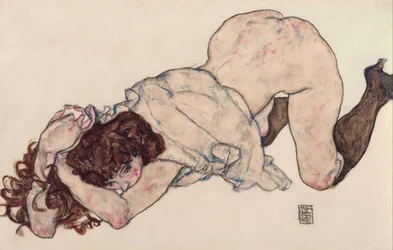 Knielend meisje, rustend op beide ellebogen, 1917