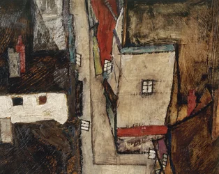 Krumlov en de Vltava - Krumlov aan de rivier de Vltava, ... (olieverf op doek)