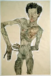 Mannelijk naakt (zelfportret). Tekening door Egon Schiele, 1910, Wenen, Graphische Sammlung Albertina