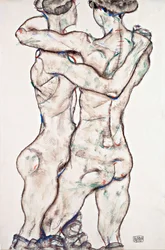 Naakte meisjes die elkaar omhelzen - 1914 - 48x31,2 - Leopold Museum, Wenen
