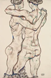 Naakte meisjes die elkaar omhelzen, 1914