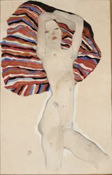 Naakt tegen gekleurd materiaal, 1911