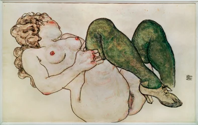 Naakt met groene kousen (gouache en zwart krijt)