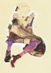 Zittend meisje met gestreepte kousen, 1910